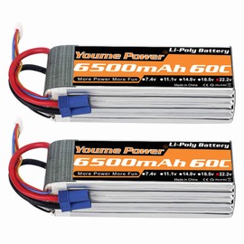 Youme 6S Lipo Battery EC5, 2Packs 22.2V RC LiPo Battery 6500mAh 60C with EC5 Plug for RC DJI E-Flite Airplane Quadcopter Helicopter Align 7.2 700L Yak 54 T-REX