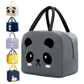 Plinrax Lunch Bag, Cute Panda Insulated Kid Lunch Bag, Waterproof Portable Lunch Box Bag, for Women, Men, Kids and Students Travel Work Picnic Outdoor Beach Office and School (Dark Grey)