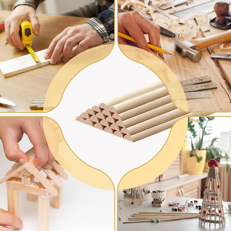18 PCS Split Wood Dowel Rods, 15.7-inch x 1/2-inch Unfinished