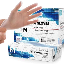 Dre Health Powder Free Disposable Gloves Medium, [1000 Count] - 4 Mil Clear Vinyl Gloves...