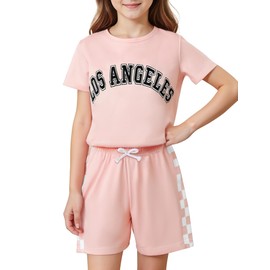 DorbeeToddler Girl Summer Outfits Plaid Print Short Set School Girl Outfit Kids Clothes, Pink, 6-7 Years