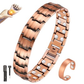 Cigmag Copper Bracelet for Men Double Row Ultra Strength Magnets 99.99% Pure Copper Magnetic Bracelet & Ring with Adjustable Sizing Tool