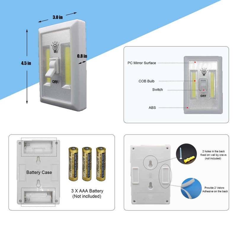 CREVIV LED Night Light, Battery Powered Light,Cordless COB Switch Light,