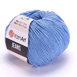 3 Ball (Skein) YarnArt Jeans Yarn, 55% Cotton 45% Polyacrylic, Total 5.28 Oz. Each 1.76 Oz (50g)/160 m (174 yds), Yarn Weight: 2 : Fine-Sport (Light Blue - 15, 3 Pack)