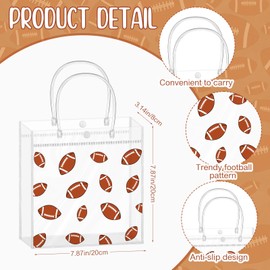 Kosiz 24pcs Football Clear PVC Gift Bags with Handles Football Party Favor Sport Goodie Bag Wrap Tote Snack Candy Treat Bag Bulk for Team Gifts Birthday Decorations Supplies 8 x 8 x 3.15 Inch