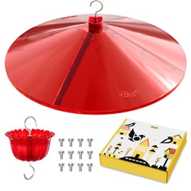 iBorn 19.5-inch Hummingbird Feeders Baffle, Weather Guard, Hanging Bird Feeders Protect, Red, Pack of 1