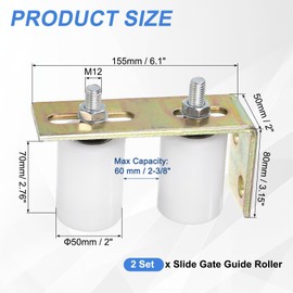 uxcell 2Set Slide Gate Guide Roller, 2" Dia x 2-3/4" Length Nylon Rollers Gate Support Assembly with L-Rear Post Bracket, Universal Ball Bearing Gate Guider for Sliding Door, White