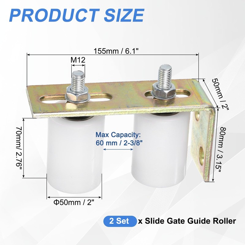 uxcell 2Set Slide Gate Guide Roller, 2" Dia x 2-3/4"