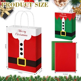 12 Pcs Christmas Gift Bags with Tissue Paper Santa Claus Bag with Handle Christmas Elves Gift Bags Present Wrapping Bags Candy Goodie Bags for Xmas Holiday Birthday Party Supplies
