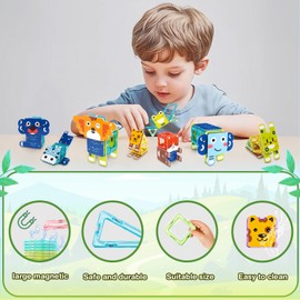 Haphiz 35PCS Magnetic Tiles Animals for 3 4 5 6 7 8 Magnetic Building Blocks for Kids Magnet Building Tiles Preschool STEM Educational Construction Toys, Gift for Girls Boys 3+ Years - Animals Set