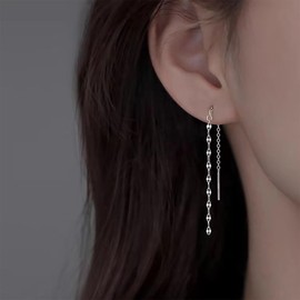 Cybche Boho Shimmering Chain Earrings Long Ear Threader Chain Earrings Silver Chain Tassel Earrings Coin Chain Drop Earrings Sequin Chain Dangle Earrings Jewellery for Women, Zinc