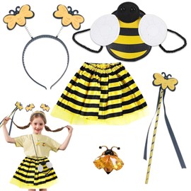 Bee Costume - Complete Set with Wings for Adults, Beetle Costume, Bee Costume for Young Adults, Wand for Children, Vampire Costume Young Women, Ladybird Costume Women