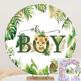 Leowefowa 7.2x7.2ft Polyester Oh Baby Round Backdrop Cover Tropical Jungle Leaves Wild Safari Animal Arch Round Circle Backdrop Stand Cover Baby Shower Birthday Party Decor Background Supplies