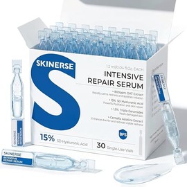 Intensive Repair Serum, 15%Hyaluronic Acid for Sensitive Skin Anti Aging Ultra Hydrating Serum for Face Calming Barrier Repair Redness Relief with Ceramides Centella 30Vials Daily Travel Care