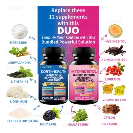 Gwynne Suplemento De Cortisol 90 Cápsulas + Suplemento De Inositol Myo-inositol Y D 90 Cápsulas,con Glicinato De Magnesio,vitamina B12 Y K2