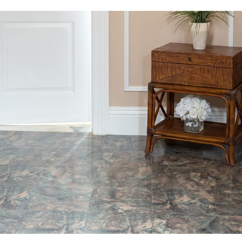 PowerSellerUSA Marble Dark Slate Marble Vinyl Floor Tiles Self Stick