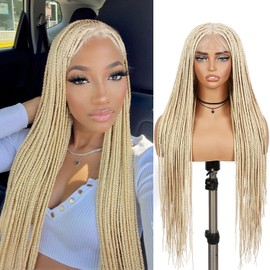 Full Lace Braided Wig for Black Women Triangle Knotless Box Braided Wig with Baby Hair Lace Front Wig (34 Inch Blonde 613#)