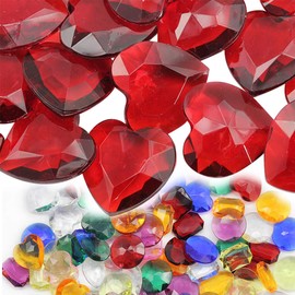 Allstarco 27mm Red CH17 Heart Acrylic Pirate Treasure Gems Plastic Jewels for Party & Games, Table Scatter, Vase Fillers, Wedding Decor Gemstones Favors - 20 Pieces