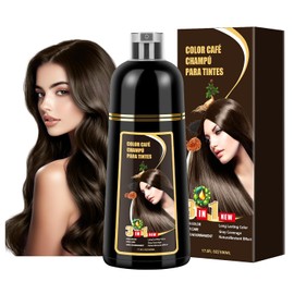 Shampoo para Canas, Hair Dye Shampoo 3 en 1 de Funciones de cuidado cabello, Shampoo con Tinte para Cubrir Canas con Cabello Extractos Jengibre Ginseng para Hombre y Mujer, 500ml (Castaño Negro)