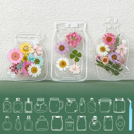 Dried Flower Bookmark Kit, 40Pcs Transparent Dried Flower Bookmarks, DIY Bookmarks with Clear Jars Stickers, Large Size and Instructions (Pressed Flowers Not Included)