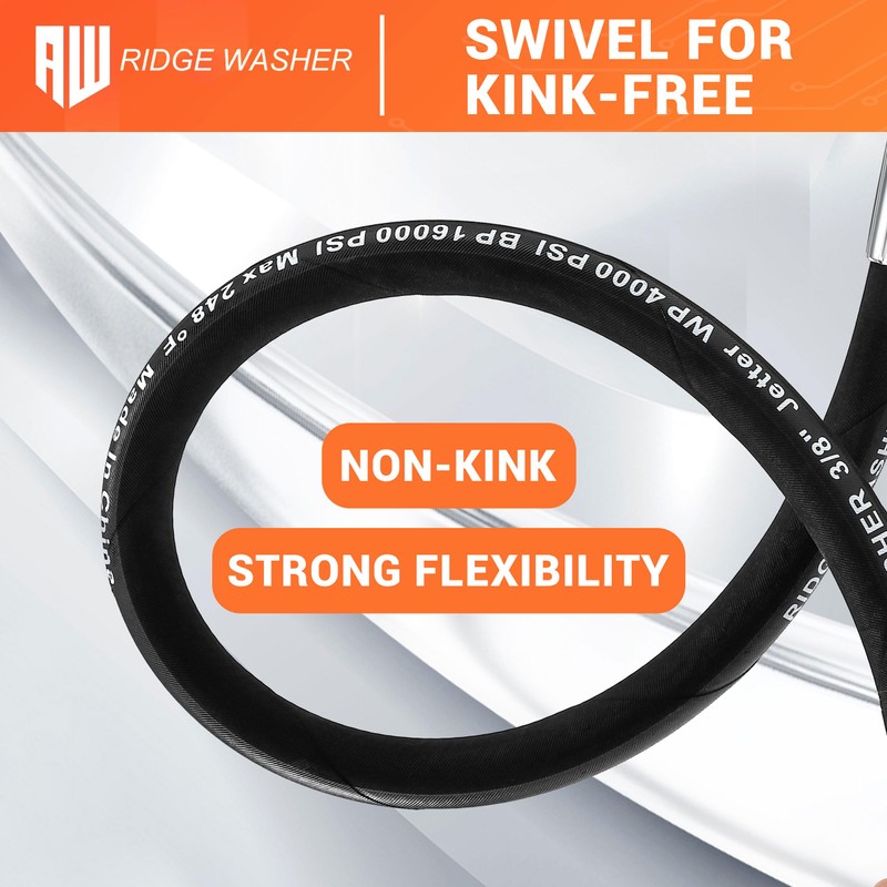 RIDGE WASHER Pressure Washer Whip Hose with Swivel, 3/8", 2
