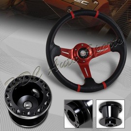 HDC Autosports For 98-02 Accord 350MM Red Stitch Carbon PVC Steering Wheel+BK Aluminum Hub