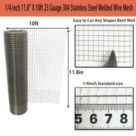 LOVEERCT 11.85in X 10ft SS304 Stainless Steel Welded Wire Mesh, 1/4 inch Square Stainless Steel Hardware Cloth 23 Gauge, Wire mesh for High-Grade DIY Cages Rodent Mesh Cabinets Wire Mesh Vent Filter