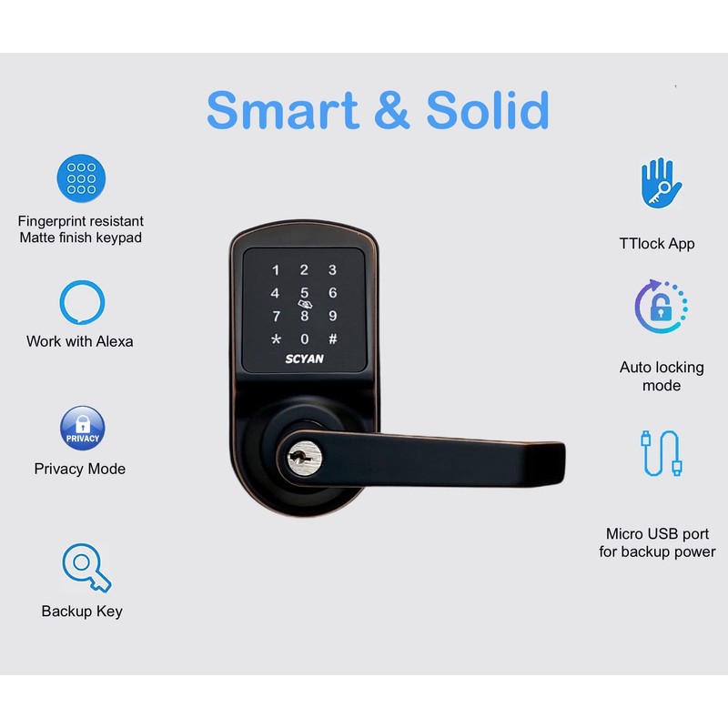 Smart Door Lock, Keyless, Fingerprint, SCYAN X2 Handle Lock with