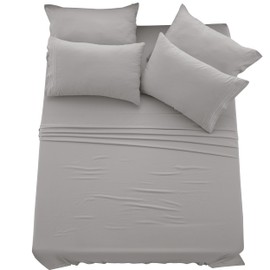 Lux Decor Queen Sheet Set - 6 PC Brushed Microfiber Bed Sheets 16 Inches Deep Pockets - Embroidered & Plain Pillowcases - Hotel Luxury Sheets Queen Size Bed Set - Soft Bedding Sheets (Grey)