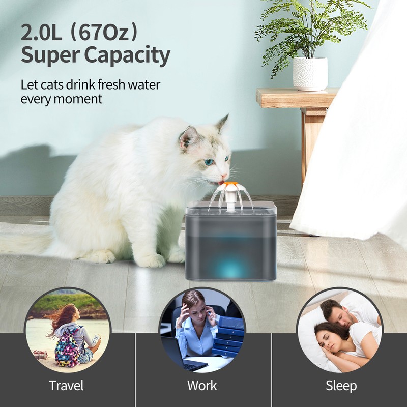2L/67OZ Large Capacity Pet Water Fountain Intelligent Electric Automatic Drinking