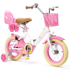 XJD Girls Bike for Toddlers and Kids Ages 2-12 Years Old,12 14 16 Inch Kids Bike with Training Wheels & Basket (16 Inch with Training Wheels, White)
