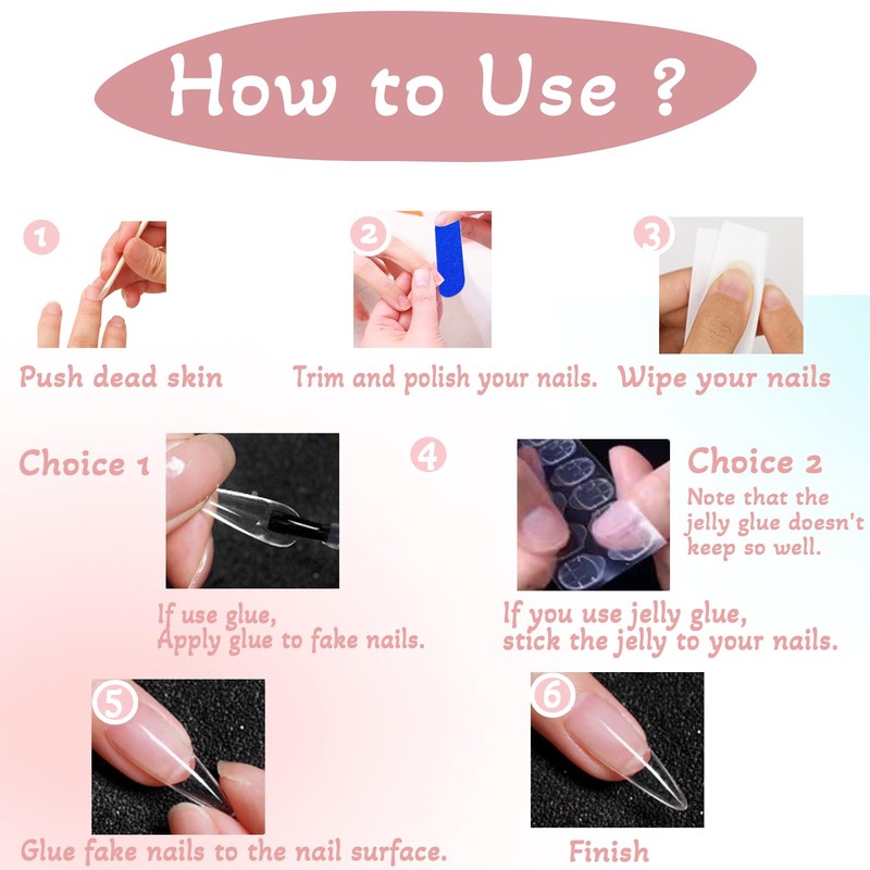 Fake Nails, 24pcs Flash Drill Pearl False Nails with Glue,3D