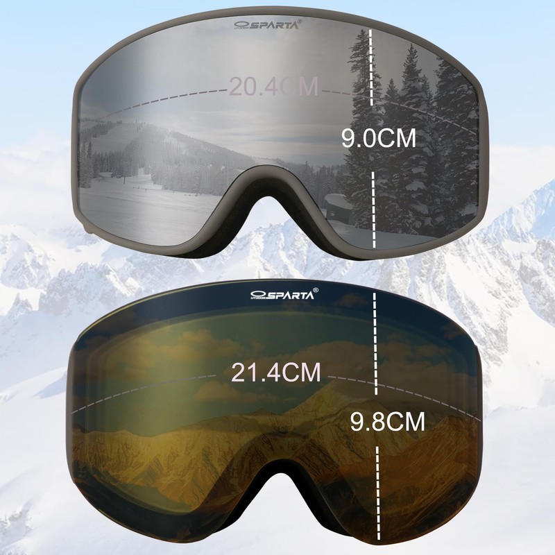 Ski Goggles (5. Grey Frame, Full Lens Mirrored Silver)