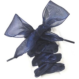 MarJunSep Satin Ribbon Shoe Laces for Sneakers, Flat Lace Shoelaces for Women Girls Shoestrings 4CM Wide (1 Pair Navy, 47")