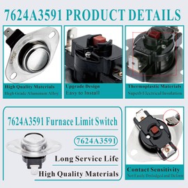 Upgraded 7624A3591 Furnace Limit Switch Compatible with Coleman Furnace Replacement Limit Switch L180, L180F for Coleman and York Furnace