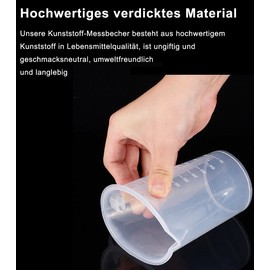 Set of 4 Plastic Measuring Cups with Handle and Gram Scale 100 + 250 + 500 + 1000 ml, Heat Resistant Precision Measuring Cup for Kitchen, Laboratory, Car Care Fine Scale Food Safe (Transparent)