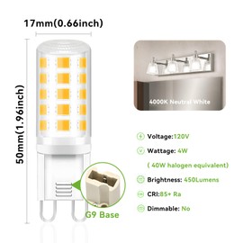 TJOY 12 Pack G9 LED Bulb 4W, 40 Watt T4 G9 Halogen Equivalent, 4000K Neutral White, G 9 T4 Bi-pin Base Small Light Bulb for Crystal Chandelier, 120V 450 Lumen Energy Saving, Non-dimmable