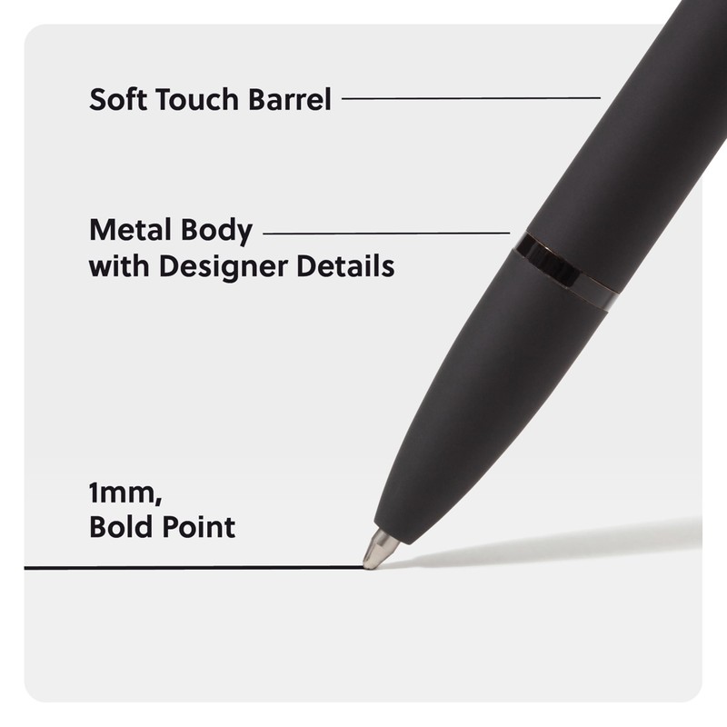 U Brands Midnight Monterey Ballpoint Pens, 4 Count, Black Soft