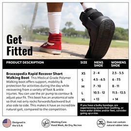 Braceapedia Rapid Recover Short Walking Boot, Medical Grade Foot & Ankle Support Brace, Adjustable Air Pump, Sprain & Injury Recovery, Extra Small, Black