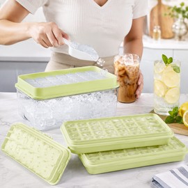 64-Cube Ice Tray Set for Freezer – Easy-Press Silicone Molds with Stackable Storage Bin, Lid & Scoop