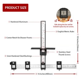 Solike Cabinet Hardware Jig, Aluminum Alloy Cabinet Handle Jig Tool for Fast and Accurate Installation of Door Handles and Drawer Front Knobs, Pulls(with Automatic Center Punch and 4 Drill Bits)