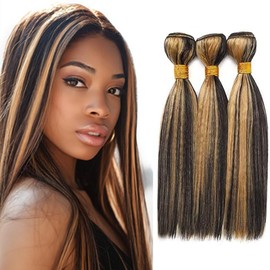 BilltiiWW P1B27 Human Hair Bundles Highlight Straight Bundles Black and Honey Blonde Straight Human Hair Brazilian Weave Soft and Silky for Black Women 18 18 18 Inch