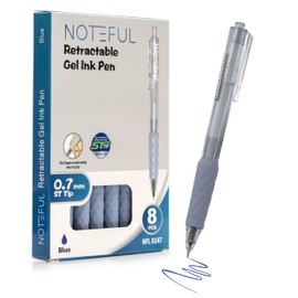 NOTEFUL Retractable Gel Pens Clicker, Medium Point 0.7, Premium Comfort Grip for Smooth Writing Planner and School Supplies (Blue, 1 Count (Pack of 8))