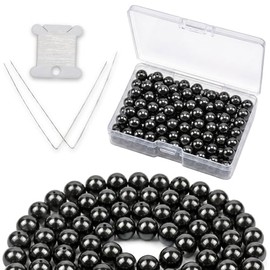 Cherry Tree Collection | 100 abalorio redondas de hematita de 6 mm para hacer joyas | Incluye caja de almacenamiento, cuerda elástica y agujas