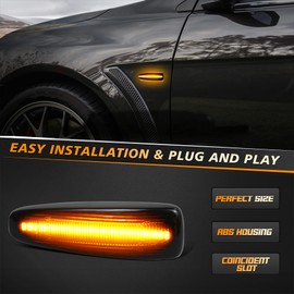 HERCOO Conjunto de 2 luces LED de marcador lateral color ámbar intermitente secuencial compatible con Mitsubishi Lancer Outlander 2008-2013 lámpara de señal de giro ahumada, color ámbar