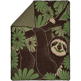 Green 3 Recycled Cotton Junior Throw Blanket Sloth Green/Brown