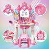 Pretend Play Girls Makeup Table Set with Stool，Open Doors by