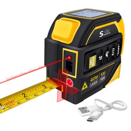 4-in-1 Laser Tape Measure with Laser Level Crosshairs |130ft/40m Laser Distance+16ft/5m AutoLock Tape |Backlit LCD Display (Ft/Inch/M/mm) |for DIY,Construction, Interior Design (Yellow/131Ft)