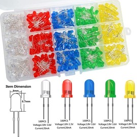 DollaTek 500PCS 5MM LED Light White Yellow Red Blue Green DIY Assortment Diodes Kit