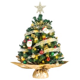 Artificial Christmas Tree, 45 cm Christmas Tree with LED Lighting, Mini Artificial Christmas Tree with 28 DIY Christmas Decoration, Suitable for Christmas Decoration, Table Decorated Christmas